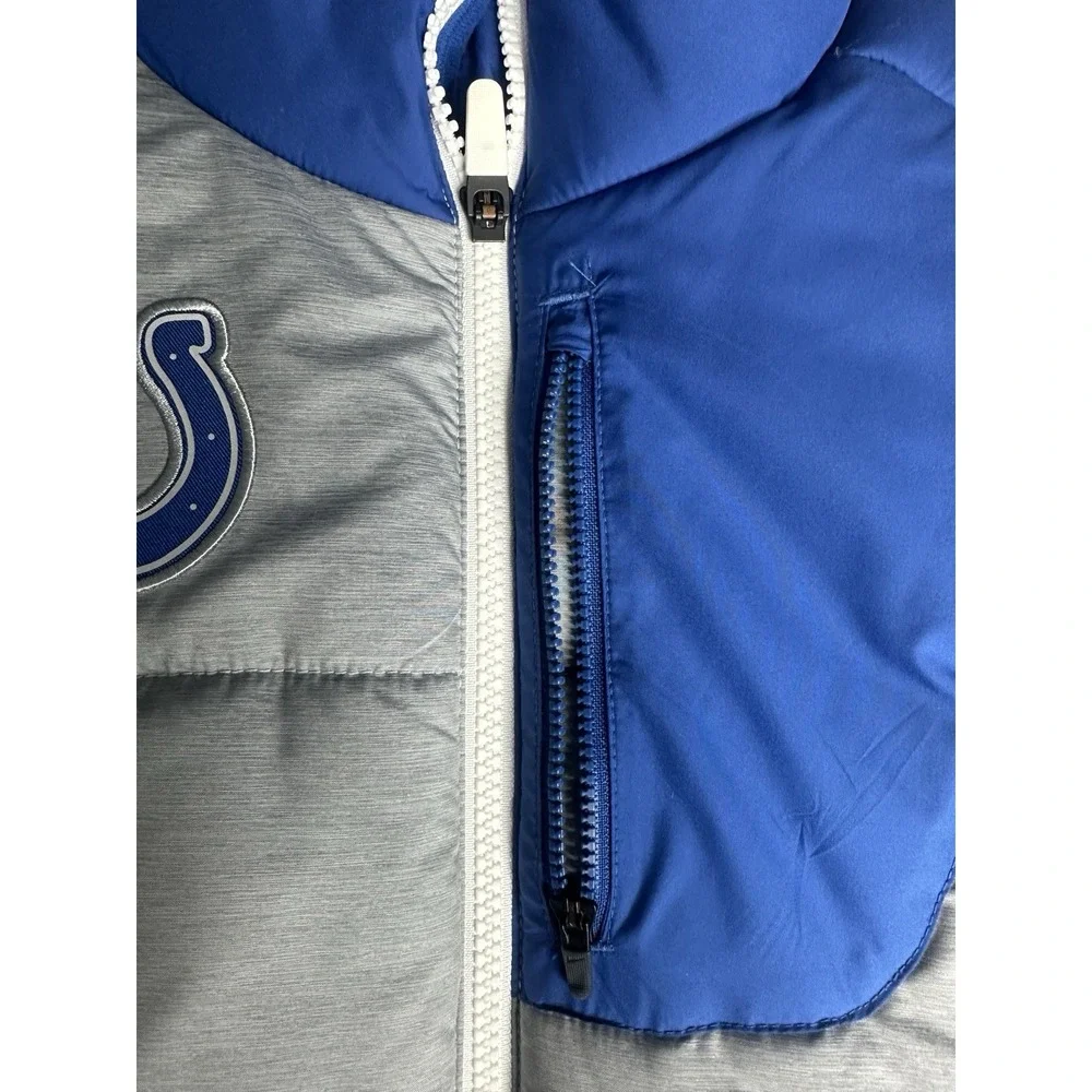 Nike Indianapolis Colts Puffer Vest Full Zip Grey and Blue Size S